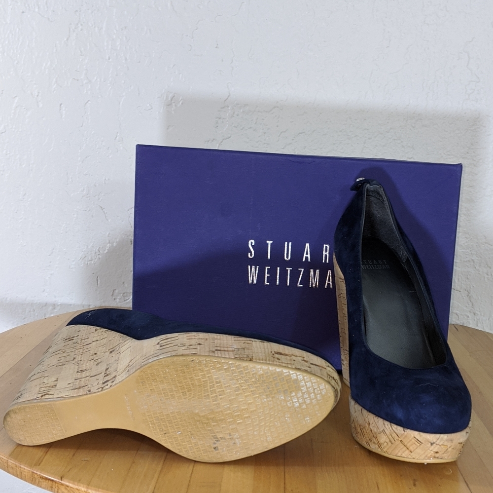 Stuart Wietzman navy blue corkswoon wedge size 9.5